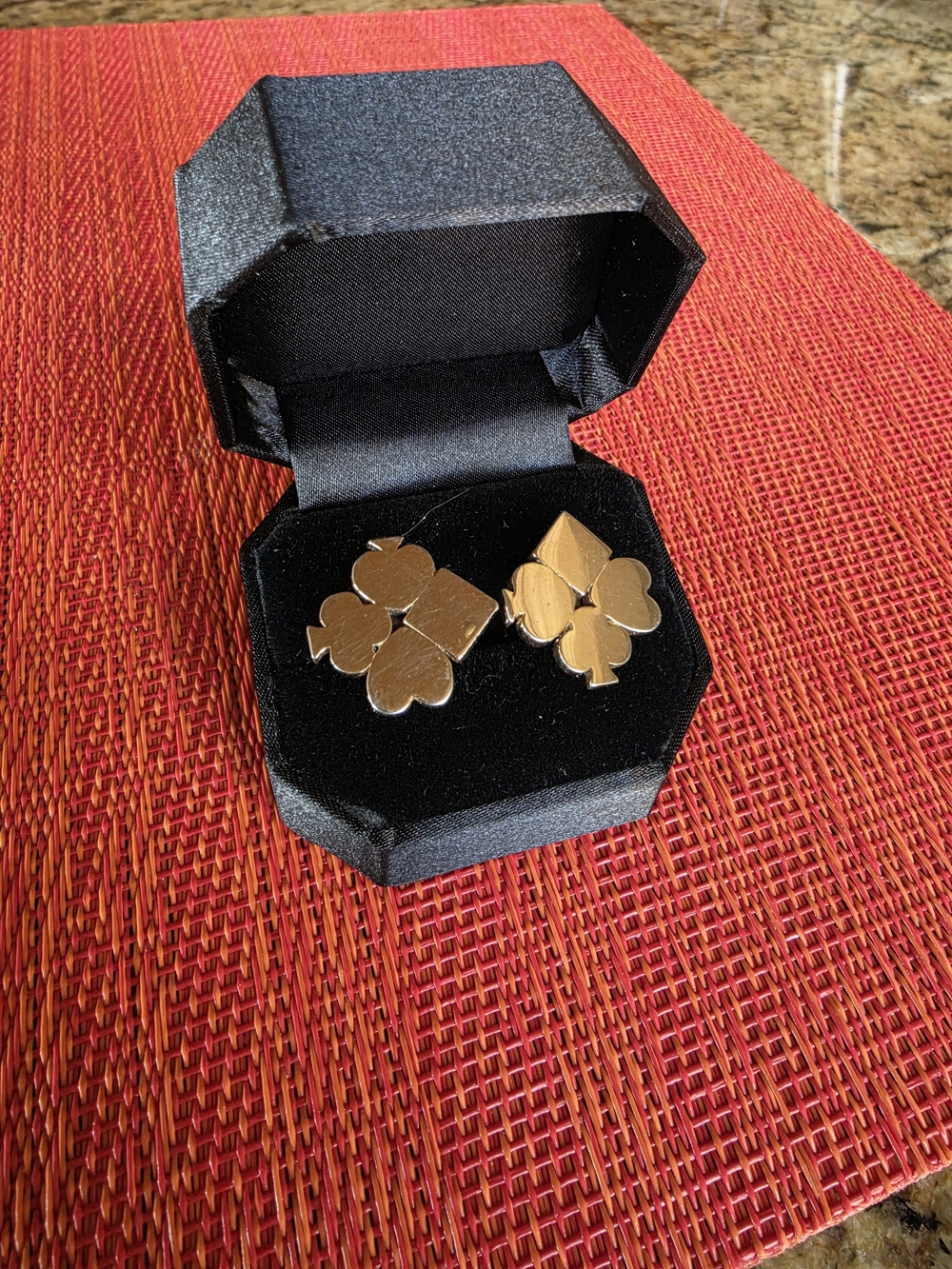 SWANK Vintage Mirrored Gold Tone Club Spade Diamond Heart Card Suits Cufflinks